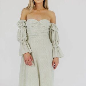 Corrine Tiered Sleeve Maxi Dress with pockets CLOVER GREEN - bump friendly